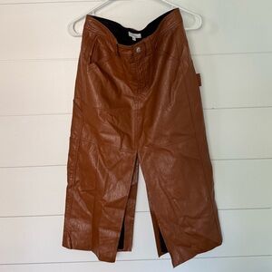 A.L.C. Black and Brown Leather Skirt, Front and Back Slit, Women’s 4